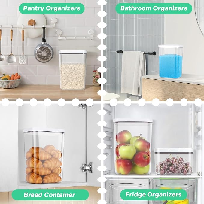 TBMax Large Airtight Food Container 6 Qt with Pop Up Lid & Measuring Cup for Rice, Flour, Cereal, Sugar, or Pet Food Storage, Rectangular Tall Food Storage Bin for Kitchen Pantry Organization