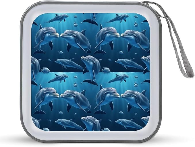 Protective 40-Disc CD/DVD Wallet Ocean Sea Animal Lover Dolphin, Hard Plastic Storage Binder with Handle, Portable Organizer for Car Office Travel