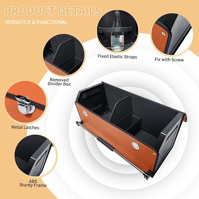 Car Trunk Organizer Leather Car Storage Organizer with Lid Car Organizer | Suv Trunk Organizer with Sturdy Handle Car Cargo Storage Box for Minivan, Sedan, Jeep (Orange, 27 x 11.4 x 12.2in)