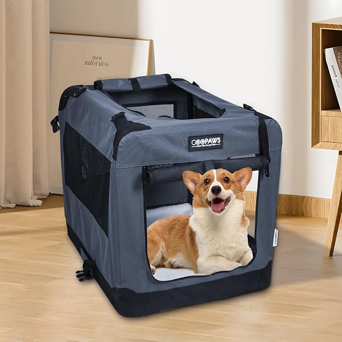Jespet 3 Door Soft Dog Crates Kennel for Pets, Folding Travel Pet Carrier | 3 Mesh Doors 36'' Dog House, Locking Zipper, Easy to Install, Steel Frame, Removable Crate Pad, For Indoor & Outdoor Use