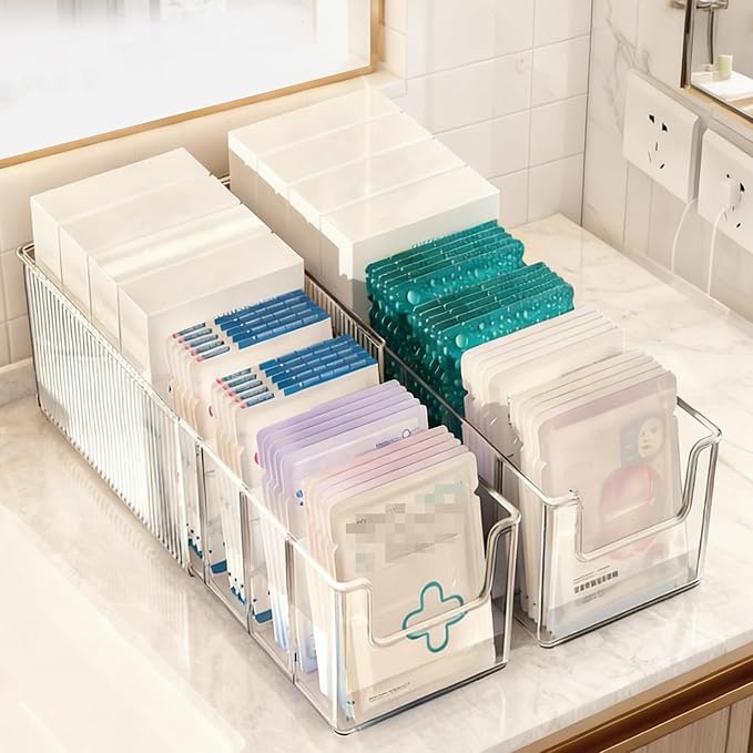 Expandable Desk Drawer Organizer, Clear Storage Containers, Vanity Storage Box, Medicine Storage Box, with Removable Dividers, for Kitchen, Bathroom, Office Makeup(2 Pcs)