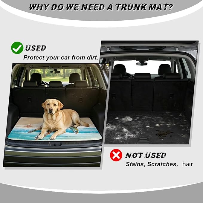 Turtle Print Beach Theme Car Trunk Mat 29" x 39", All Weather Non Slip Cargo Liner for Trucks SUV, Washable Durable Pet Friendly Rear Protection Mats