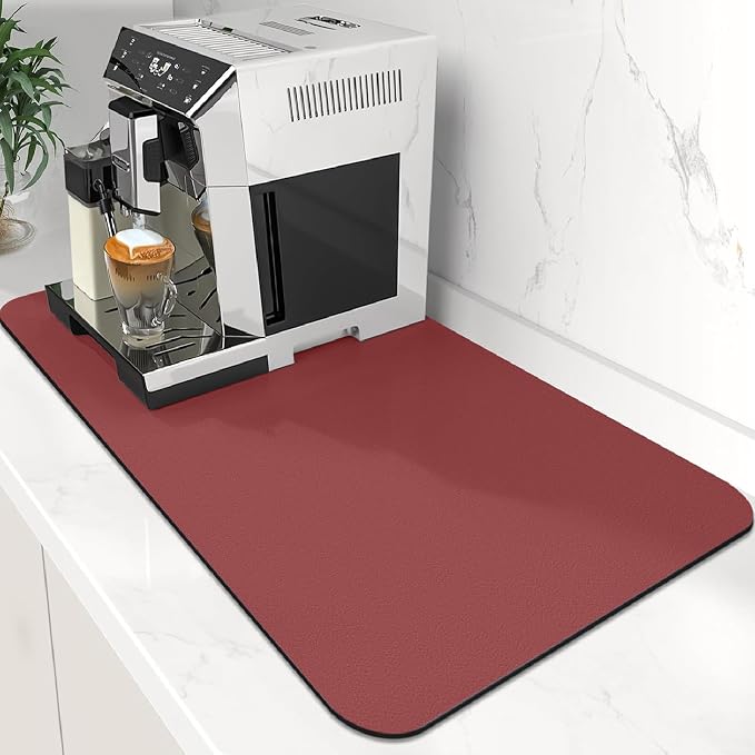 Coffee Mat Super Absorbent Dish Drying Mat Coffee Bar Mat 16"x 24", Red