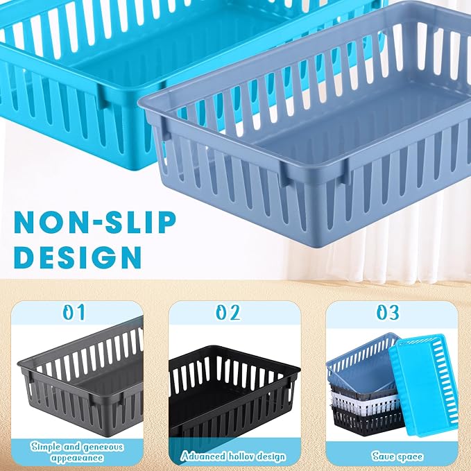 Boao 48 Pieces Plastic Baskets for Organizing 10.24 x 6.5 x 2.36 Inch Rectangular Storage Trays Plastic Organizer Bins Rectangle for Classroom Organization(Mixed Colors)