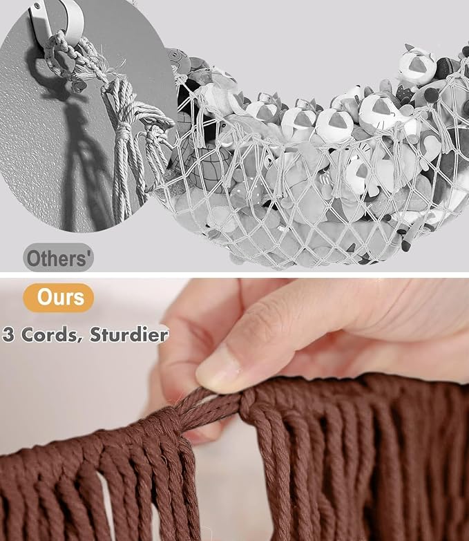 Stuffed Animal Hammock - Extra Large 63'' Long (Chocolate color) | Premium Cotton Hand-knitted, Beautiful Long Tassel, Storage Hanging Organizer, Can Fit Stuffed Animals 40 Piece or More