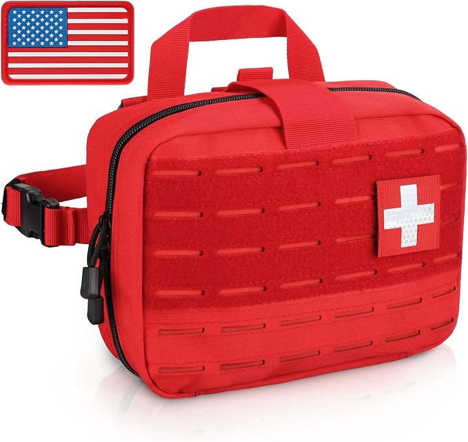 LIVANS Medical Bag, First Aid Bag Empty for Emergency & Trauma Kits | Molle Quick Release Design, Headrest Mount, Includes Flag and Cross Patch,Versatile for Tactical, Camping, Hiking and Travel