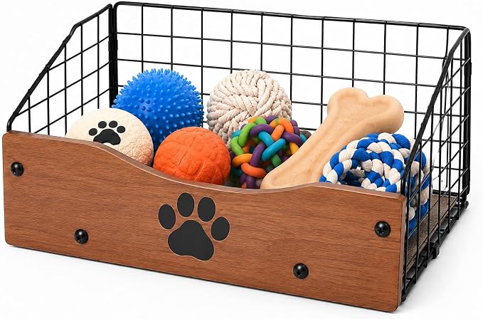 Dog Toy Basket,Indestructible Metal Dog Toy Storage Box | Chew-Proof Dog Toy Bin-Pet Toy Basket for Cat Puppy Leash,Accessories,Blanket Food Storage Container