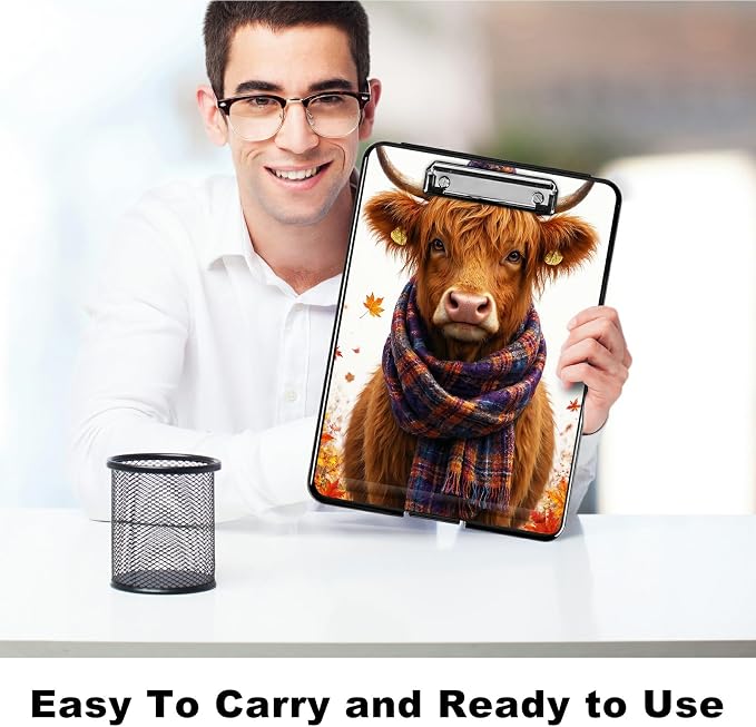 Heavy Duty Storage Clipboard, Slim Nursing Clipboard with Internal Pen Case, Portable File Organizer Case for A4 Letter Size Paper Office Medical Professionals, Scarf Yellow Bull