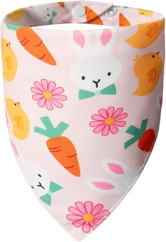 Dog Bandana for Easter Day - Lovely Bunny Carrot Chicken & Daisy Flower Theme, Holiday Pet Costumes Scarf with Adjustable Snap Button, Medium to Large Breeds (30-75lbs)