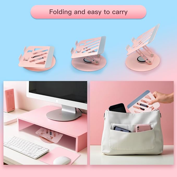 360° Rotating Tablet Stand - Pink |Adjustable Dual Rotary Shaft,Folding Design | Fits iPads & Tablets Up to 13" | Ideal for Work,Painting,Office,Travel,Home