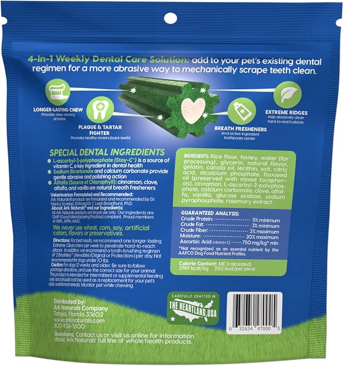 Ark Naturals Extreme Clean Brushless Toothpaste for Small Breeds, 12 oz Bag, Long-Lasting Dog Dental Chew with Toothpaste Center, Freshens Breath, Reduces Plaque & Tartar