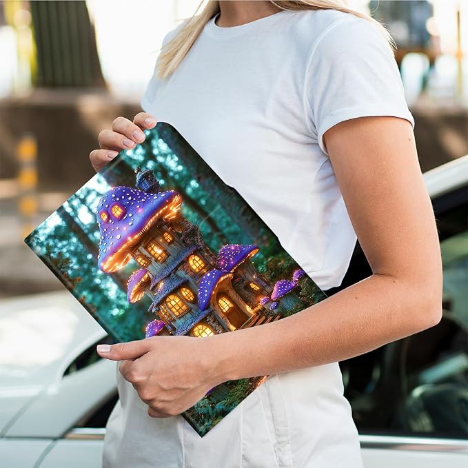 Rotating Handle Case for Samsung Galaxy Tab A11 2026/A9 2024 8.7 Inch, 360 Degree Swivel Kickstand with Magnetic Closure Leather Protective Cover for Women Men, Purple Mushroom Castle