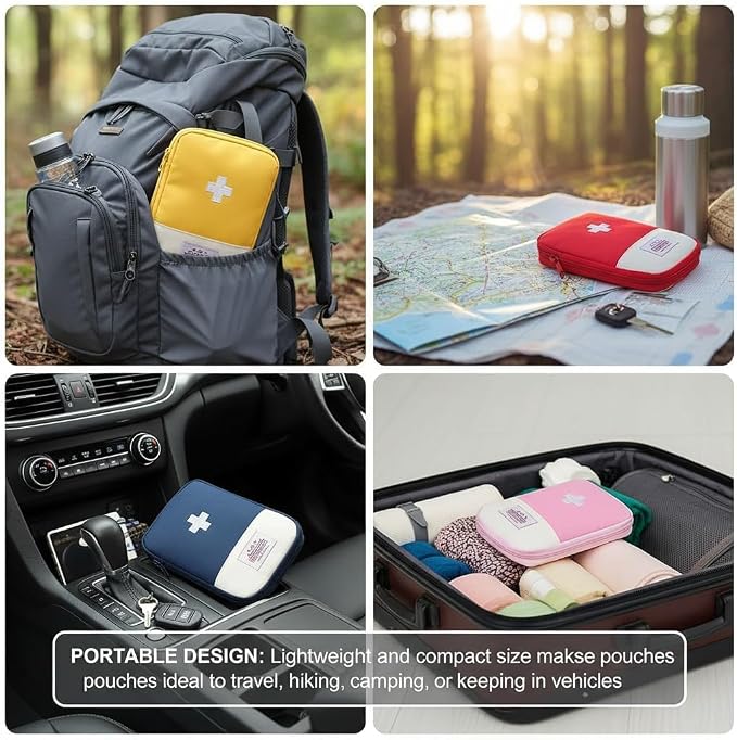 JJLFresheners 4Pcs Empty Travel Mini First Aid Pouch, Portable Outdoor First Aid Medical Rescue Bag Multi-Function Emergency Medicine Storage Organizer Bag Health and Household Supplies (Small)