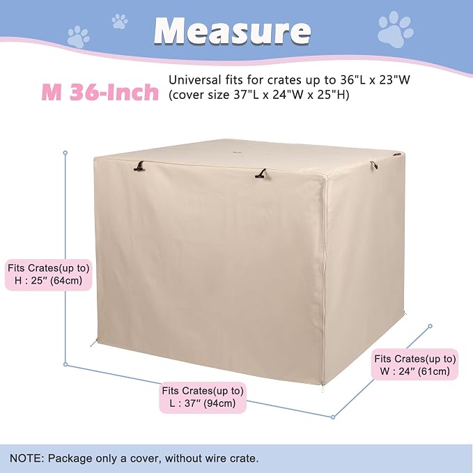 Deblue Dog Crate Cover, Durable Polyester Indoor Pet Kennel Cover | Fit for 1 2 Doors Standard Wire Cage 36.0"L x 23.0"W x 25.0"H Tan