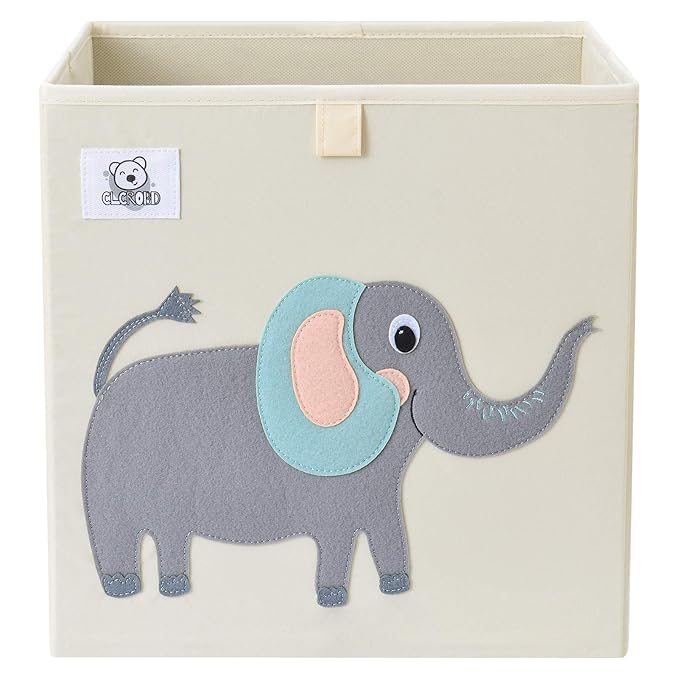 13 Inch Animal Cube Storage Bins, Foldable Fabric Kids Toy Box & Toy Chest | Kids Storage Cubes, Toy Storage Organizer Basket for Toddlers, Boys and Girls, Playroom and Nursery (Cute Elephant)