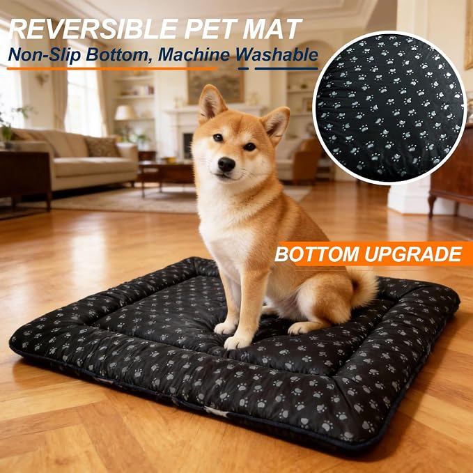 Washable Dog Bed Mat With Anti-Slip Bottom, Deluxe Plush Memory Foam Crate Pad & Waterproof Outdoor Kennel Mat For Dogs & Cats-Durable Crates Beds, Large Medium Small Puppy Size 30" x 20",Blue