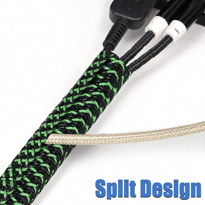 PET Braided Cable Sleeve Wire Protector Cable wrap Wire Covers for Cords Cable Sleeves Cord Management Cable Management Sleeve(10 Feet, Green Black, 25mm(1 inch))