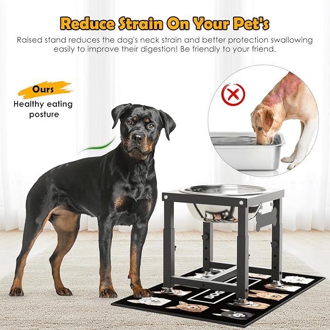 ADENGL 0.8 Gallon Elevated Dog Water Bowl for Medium Dog, 4-Height Adjustable (8–12.2'') Raised Stainless Steel Bowl with Spill-Proof Mat & Sturdy Metal Stand, Easy-Clean Feeder for Indoor/Outdoor Use