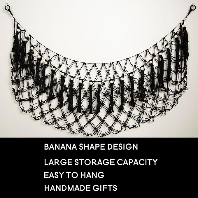 Stuffed Animal Hammock Corner Hanging Net Plush Toy Organizer Macrame Stuffed Animal Storage Display for Teddy Net Corner Toy Net for Bedroom-Black