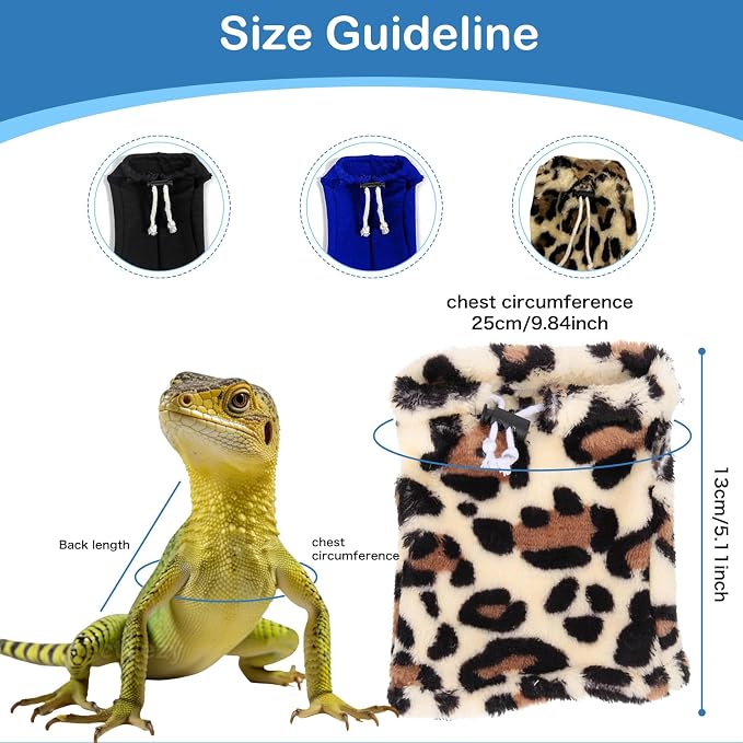 Lizard Clothes Bearded Dragon Hoodie Sweater Jacket Small Pet Costume Flannel Apparel for Reptiles Party Cosplay Props Chameleon Outfit Reptile Clothing Accessories（Leopard）