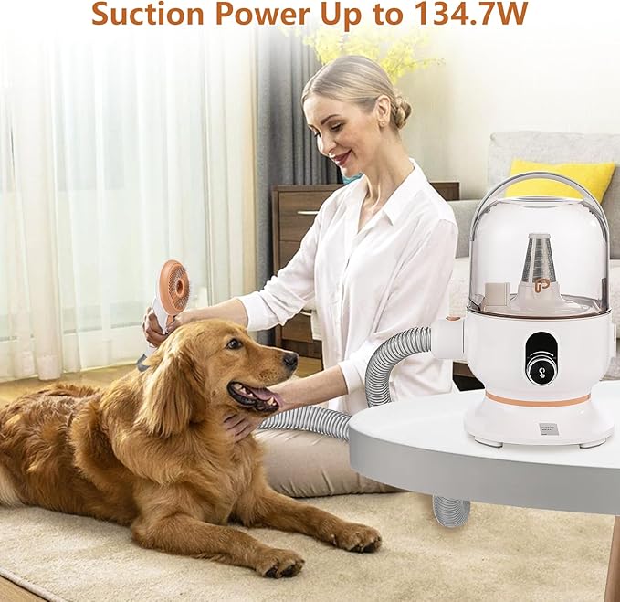 Hipicute Dog Grooming Vacuum Kit, 11Kpa Suction Power Pet Hair Vacuum for Shedding Grooming with 2L Large Capacity Hair Storage, 5 Professional Pet Grooming Tools for Dogs Cats
