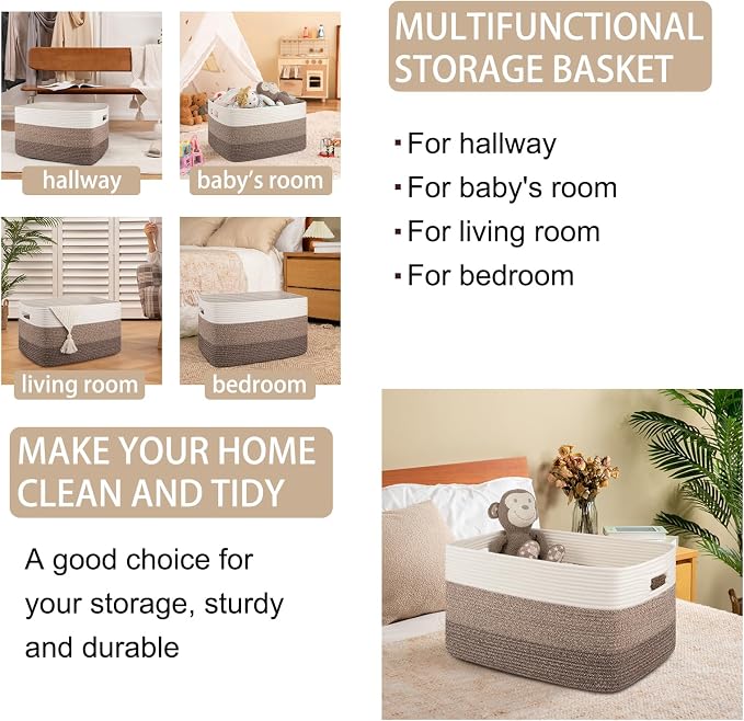 OIAHOMY Blanket Basket Laundry Basket Dog Toy Basket 75L Dark Brown | Large Storage Basket,Baby Basket,Toy Storage,Woven Rope Basket for Blankets,Blanket Storage for Living Room