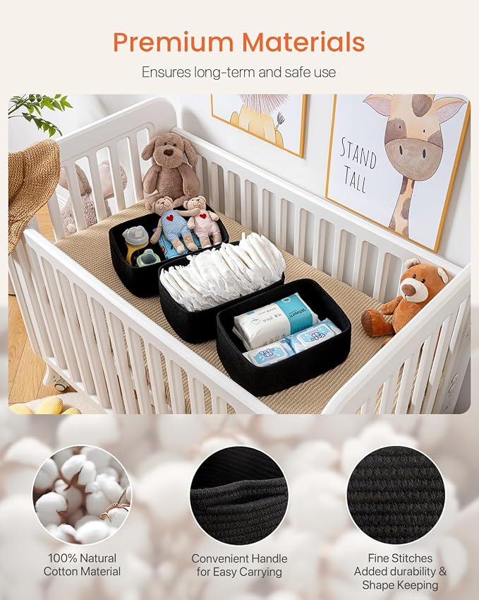 KALLAX Small Woven Storage Basket for Organizing, 13.5x9.5x5 inches, 3 Pack | Shelf baskets for closet organization, toy storage and home decor, Perfect as empty gift baskets for holidays, Black