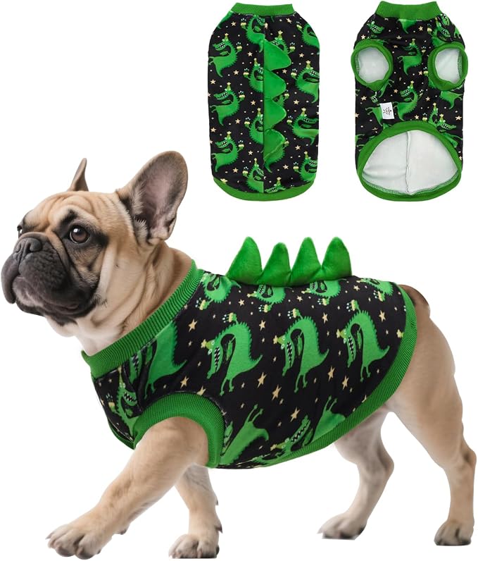 CuteBone Dinosaur Costume Dog Shirt, Stretchy Velvet T-Shirt Clothes for Small Dogs, Soft & Breathable Pet Tee Outfit Cat Apparel for Daily Wear, Cozy Pullover Design Puppy Fashion COSBX08L