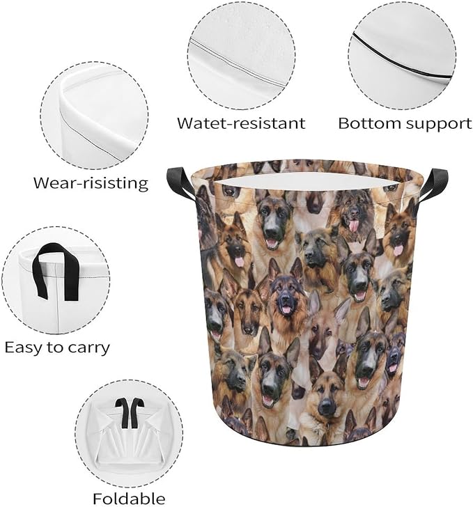 German Shepherd Lover Gifts, Laundry Hamper With Handles for Dog Mom, German Shepherd Laundry Basket, Waterproof Clothes Storage Bucket for Bedroom Bathroom