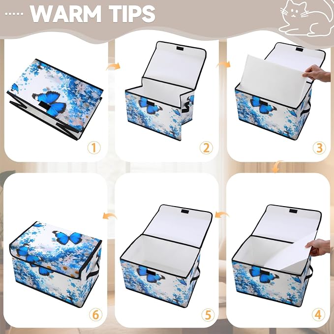 Stackable Storage Bins with Lids,Closet Organizers Fabric Box for Home and Office,Blanket Clothes Organizers,Under Bed Storage Containers 3 Pack