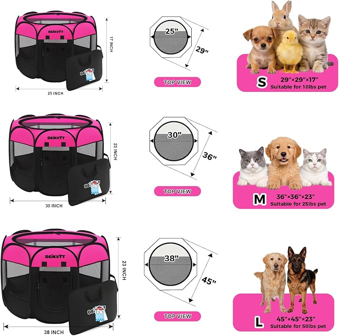 Cat Dog Playpen, Foldable Pet Puppy Dog Playpen, Cat Tent Crates Cage, Portable Playpen for Dogs Cats Rabbits Pigs Bunny Indoor/Outdoor, Pop Up Dog Kennel Playpen Enclosure with Carring Bag