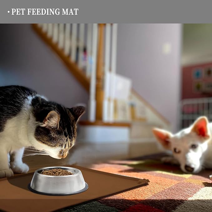 Reopet Waterproof Pet Feeding Mat, Non-Slip Silicone Placemats for Dog Cat Food and Water Bowl, High Raised Edges to Prevent Spills and Protect Floors