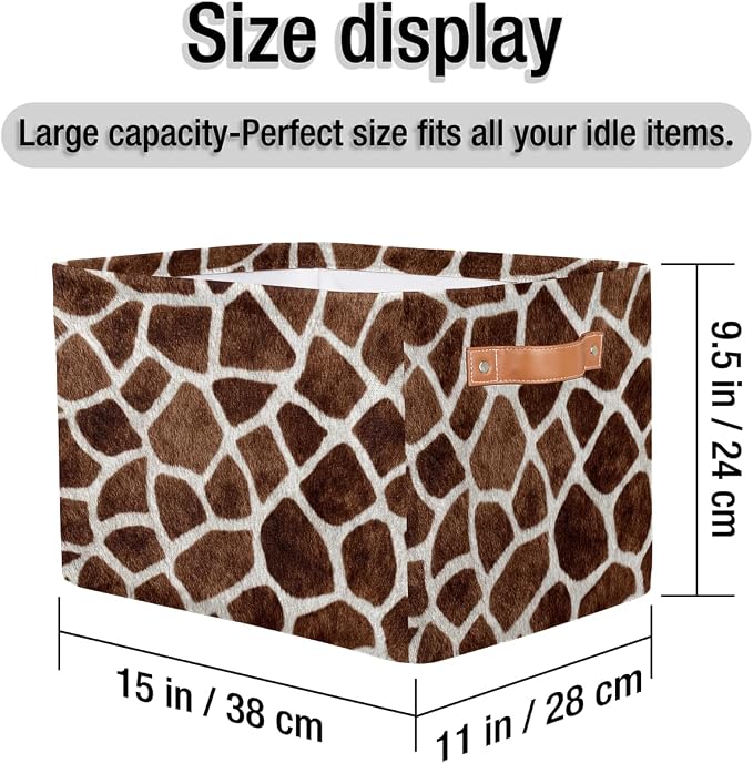 SEULIFE Animal Giraffe Print Pattern Foldable Storage Basket, Large Collapsible Organizer Storage Bin Cube Toys Storage Boxes with Handles for Bathroom Kids Nursery Closet Storage, 1 Pack