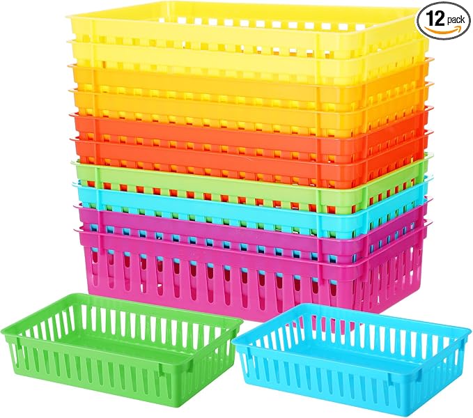 Wenqik Set of 12 Small Plastic Baskets for Organizing, Colorful