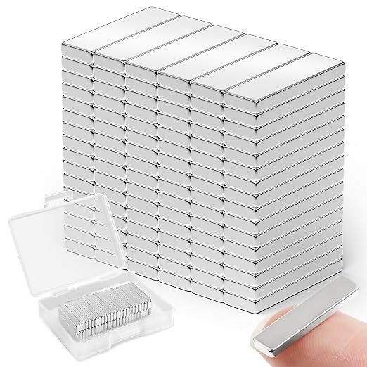 FINDMAG Small Bar Magnets, 100 Pack 20x5x2mm, Strong Rare Earth Magnets | Slim neodymium magnets with a flat rectangular profile; for lockers, whiteboards, crafts, office organizers and models