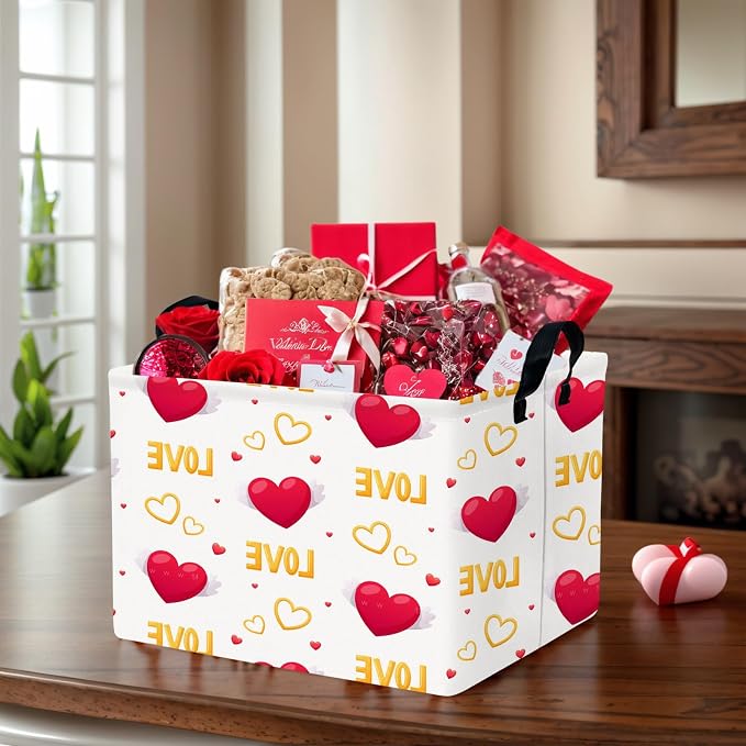 Valentine's Day Basket Gift for Empty Cute Heart Large Storage Bin for Kid and Baby Room Décor (Love Wings Red Heart)