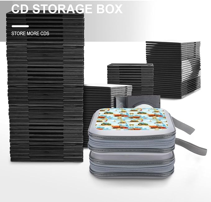 Portable DVD CD Organizer Wallet Under Construction, 40-Capacity Hard Case with Strap, Protective Storage Binder for Car Home