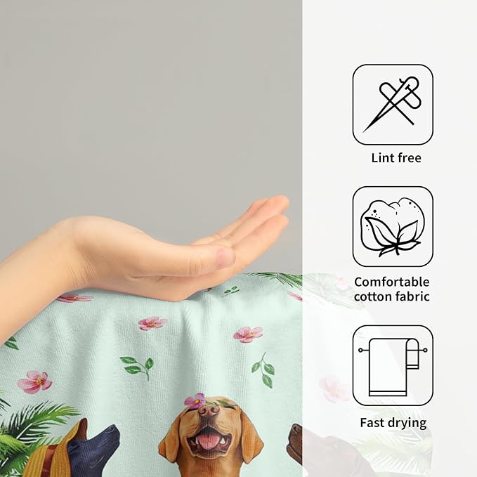 Giwawa Summer Dogs Hand Towel Set of 2, Funny Ocean Beach Coastal Puppy Towel, Tropical Palm Tree Leaf Floral Face Towel Quick Drying Dish Wash Cloth for Hotel Bathroom Gym Home Spa Decor