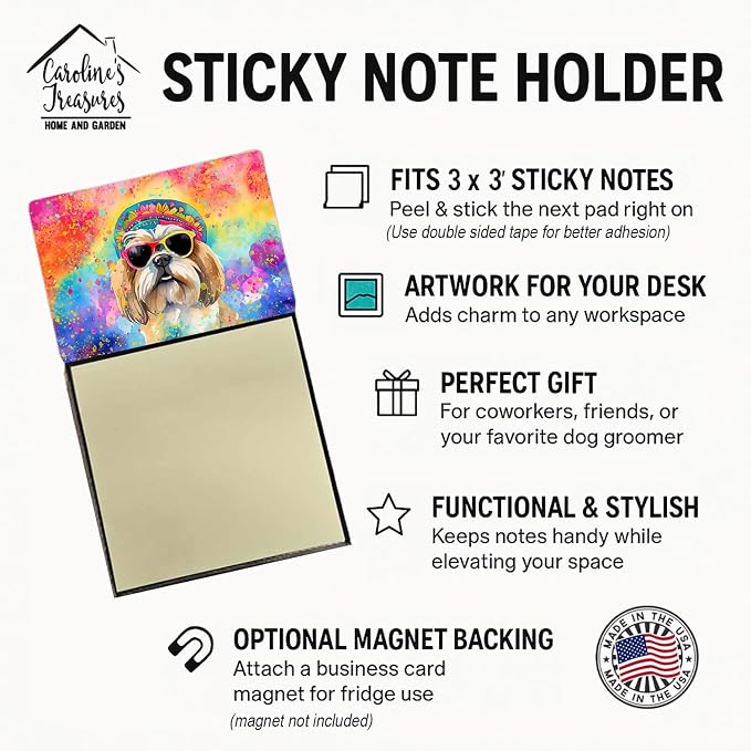 Caroline's Treasures Shih Tzu Hippie Dawg Sticky Note Holder Refillable Dispenser Self-Sticky Note Pads, Memo Pads Blank Desk Accessories