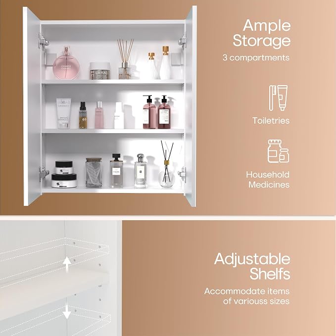 28x24 inch Bathroom Wall Cabinet, Saver Storage Cabinet, Medicine Cabinet with 2 Door and Adjustable Shelves, White（Assembly Required）
