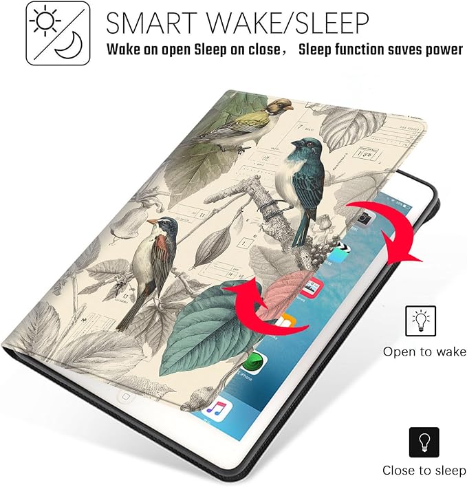 Tablet Case for iPad 10.2 Inch (9th/8th/7th Gen),Shockproof Protective Cover with Stand,Auto Wake/Sleep,Auto Wake/Sleep,Vintage Floral Bird Pattern