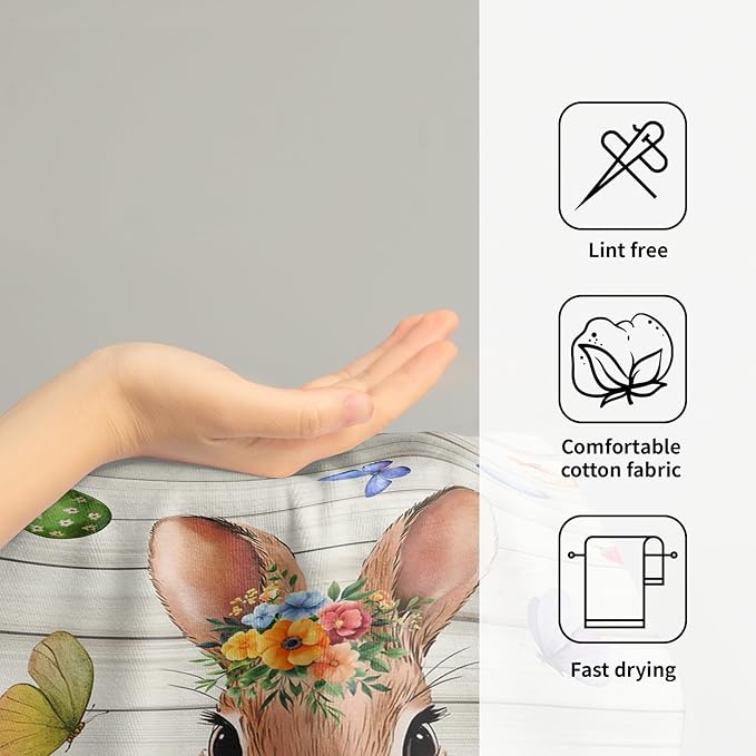 Giwawa Easter Bunny Hand Towels Tulip Floral Eggs Face Tea Towels Set of 2 Absorbent Microfiber Soft Dish Washing Cloth for Kitchen Bathroom Decor