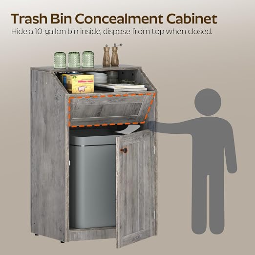 YATINEY Trash Cabinet, Freestanding Trash Can Cabinet, Wooden Recycling with Flip Door, 10 Gallon Hidden Kitchen Garbage Can for Kitchen, Living Room, Grey WB01BG