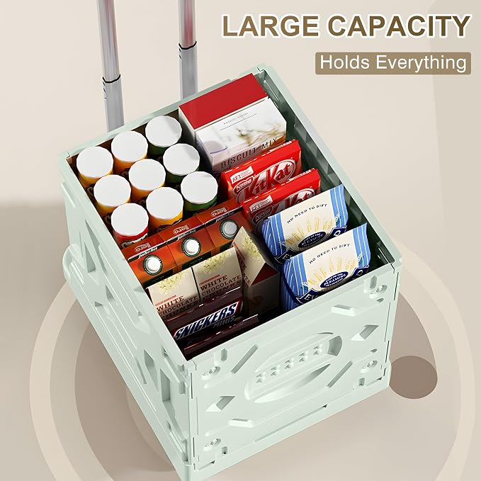 VECELO 66LHeavy-Duty 2-in-1 Foldable Utility Cart, Large Capacity Rolling Crate, Thickened Material with Silent Swivel Wheels, Dual Modes (Basket/Flatbed) for Grocery, Laundry, Camping, Green