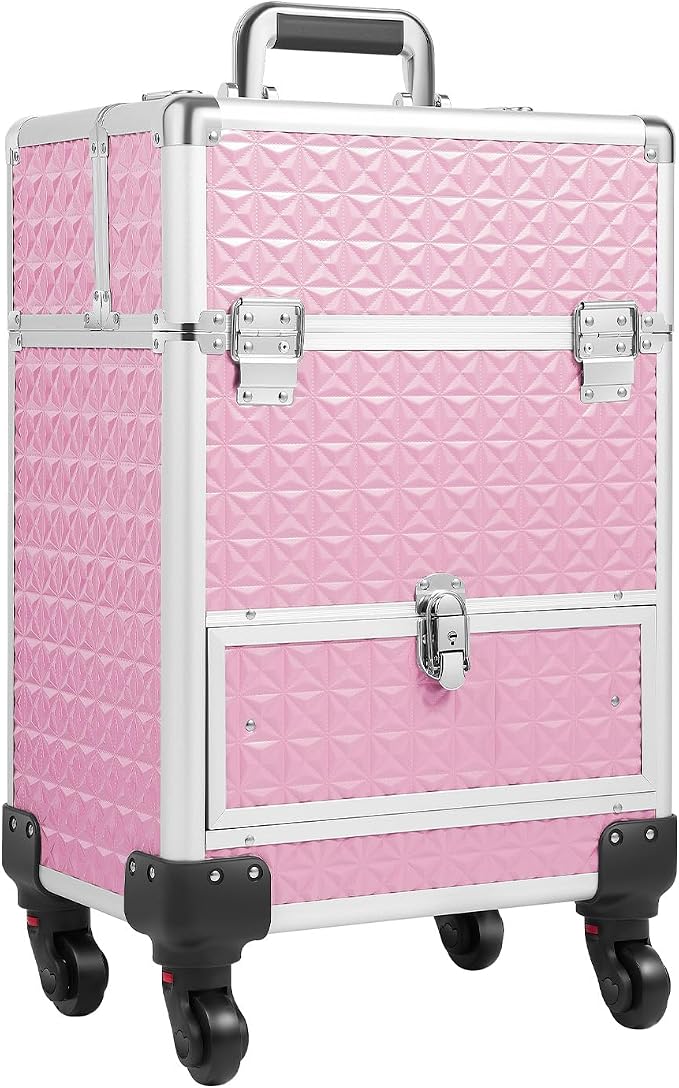 Professional Rolling Makeup Train Case Cosmetic Trolley Makeup Storage Organizer, for Hairdressers, Pet Beauticians, Makeup Artists, Etc