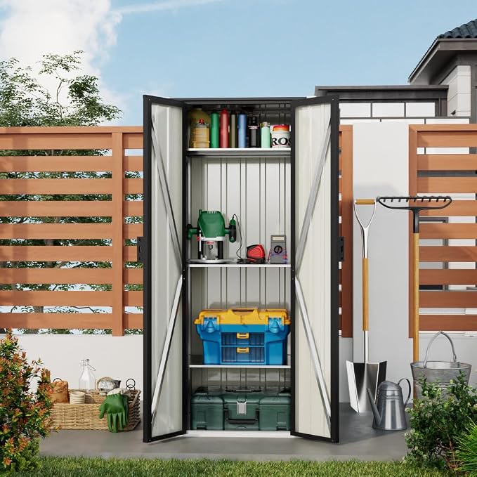 Devoko 28 CU FT Storage Cabinet, Metal Storage Shed with 3 Adjustable Shelves, for Patio Garden Backyard, Black