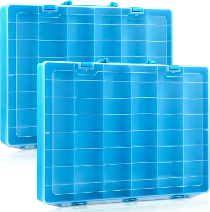 Juexica 2 Pcs 48 Grids Plastic Bead Organizer Box with Divider, Blue