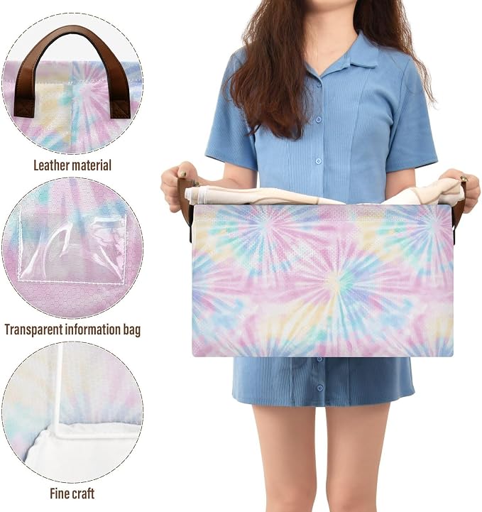 Colorful Tie-dye Rainbow Abstract Storage Basket Foldable Cube Storage Bin with Handles&Label Collapsible Organizer Box Bin Large Rectangle Decorative Basket for Shelve Home Living Room Closet