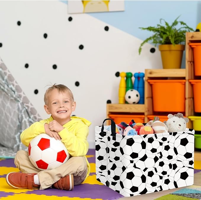 FXOLCSHE Rectangular Easter Soccer Basket,Sports Boys box,Collapsible waterproof college dorm laundry basket,Baby Nursery Hamper,Boys Soccer Room Decor(Big football)