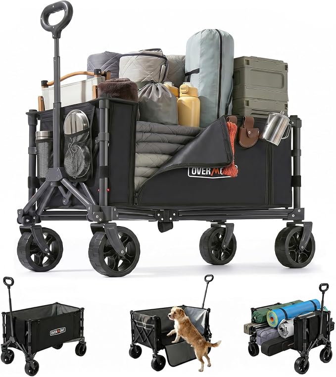 Overmont Ultra Compact Collapsible Wagon Cart, Lightweight Foldable Wagon with All Terrain Wheels, 120L Utility Wagon for Grocery Shopping, Daily Use, Camping & Sport | Shopping Cart with Wheels for Groceries Hauling Utility Wagon for Beach, Garden, Ca...